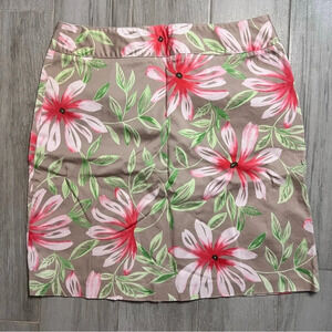 Talbots Tan and Red Cotton Stretch Floral Skirt, Women’s Size 12